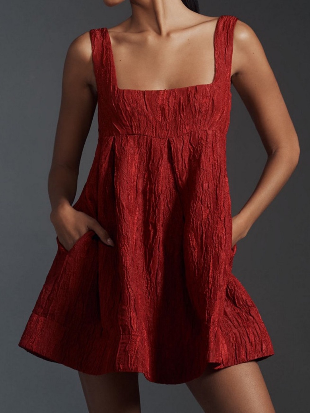 Maeve Sleeveless Square-neck Textured
Babydoll Mini Dress